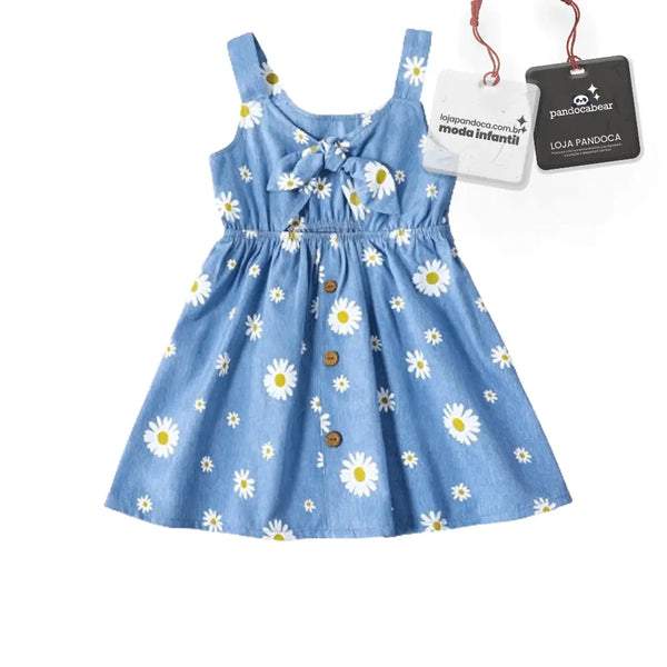 Vestido Infantil Curto Estampa Floral Azul - Tendência Verão 2024