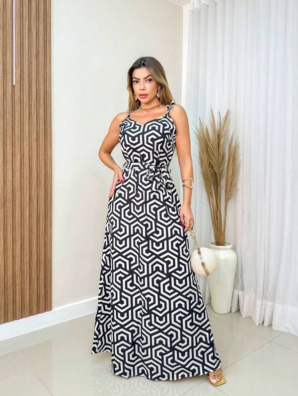 Layla Vestido Gestante Longo com Estampa Geométrica